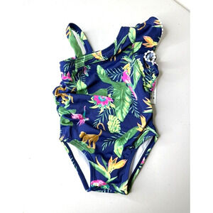 Janie and Jack NWT Floral Ruffle Off Shoulder 1 Piece Swimsuit Tropical Jungle